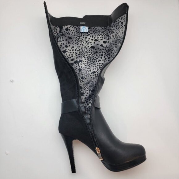 Tall high heel black boots  with side zipper and deco buckle - Picture 4 of 5